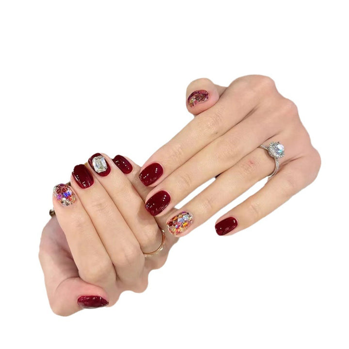 Elegant Press-On Nail Art Set with Gemstone Accents Kalsten