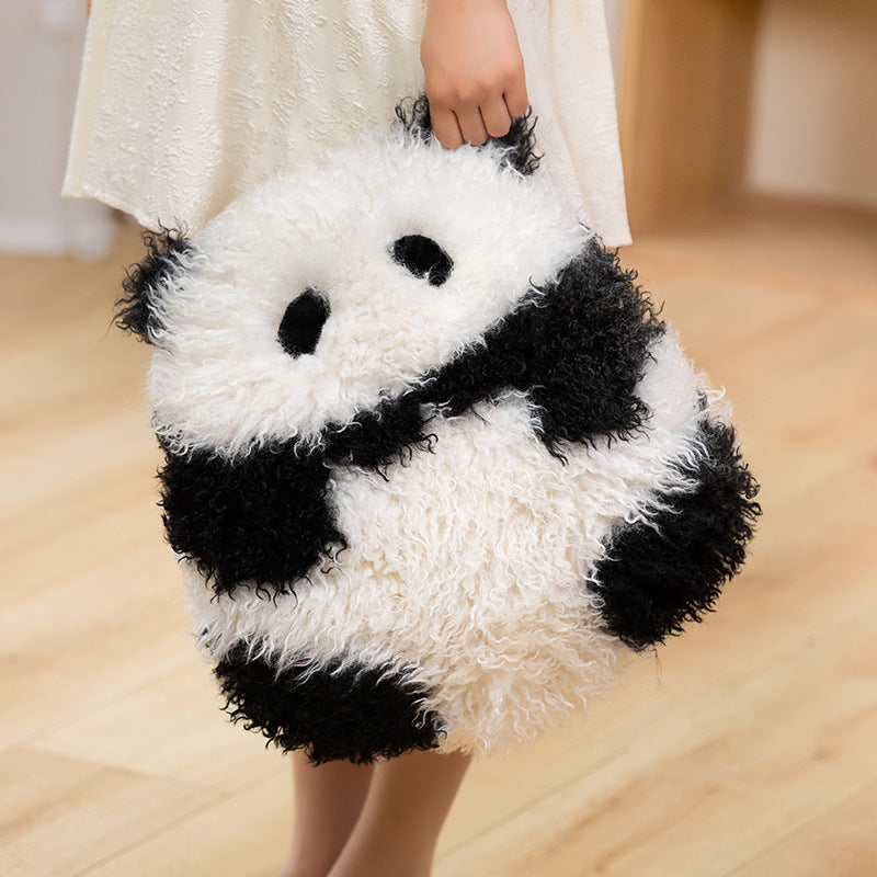Round Curly Faux-Fur Decorative Cushion with Center Plush Hedgehog Kalsten