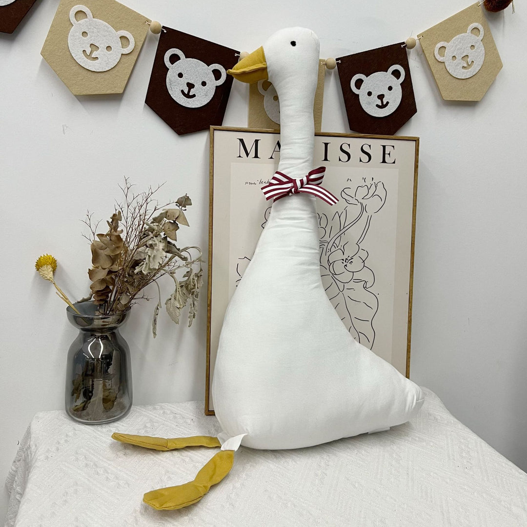Handmade Linen Bunny Soft Cloth Doll with Embroidered Overalls