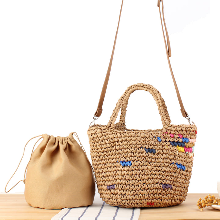 Handbag Made from Handcrafted Natural Material with Colorful Accent Kalsten