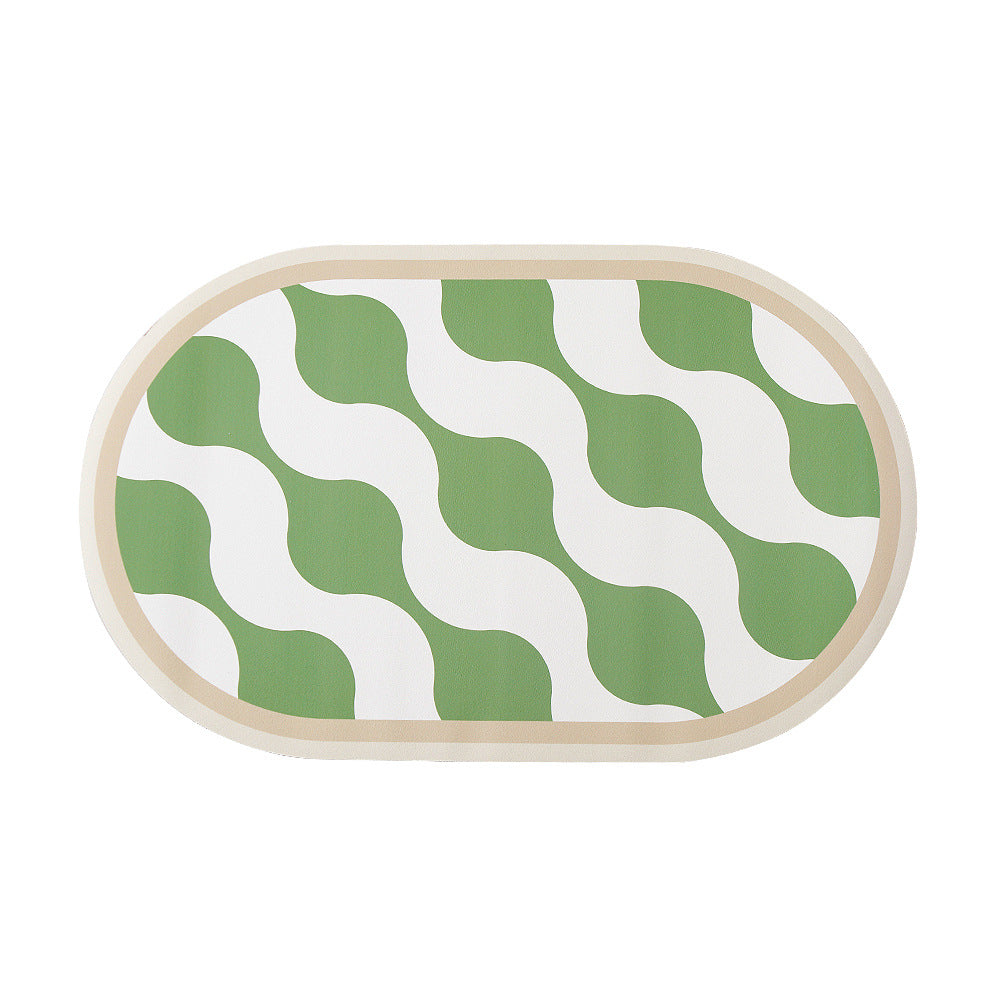 Oval non-slip vinyl mat with fine mosaic print and water-repellent surface Kalsten