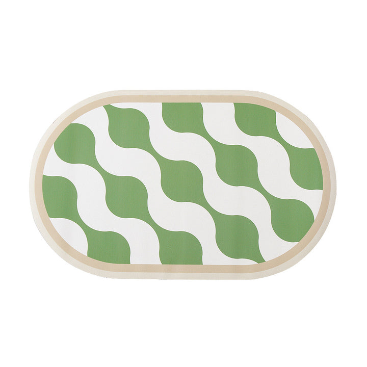 Oval non-slip vinyl mat with fine mosaic print and water-repellent surface Kalsten