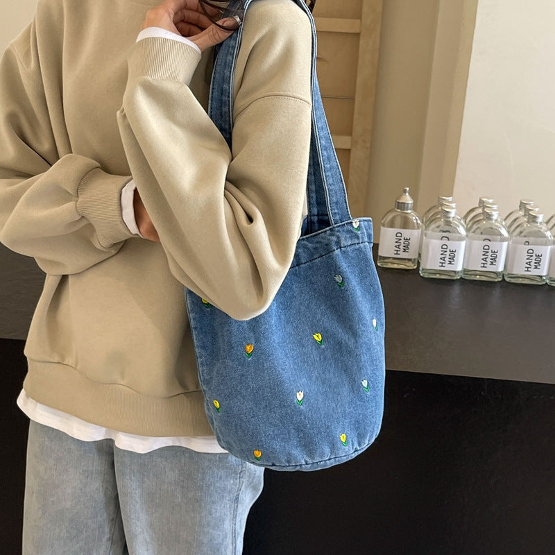 Embroidered Denim Tote Bag