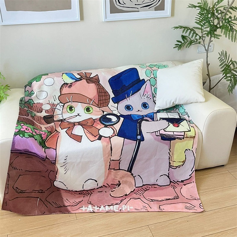 Cartoon Cat-Themed Cozy Throw Blanket