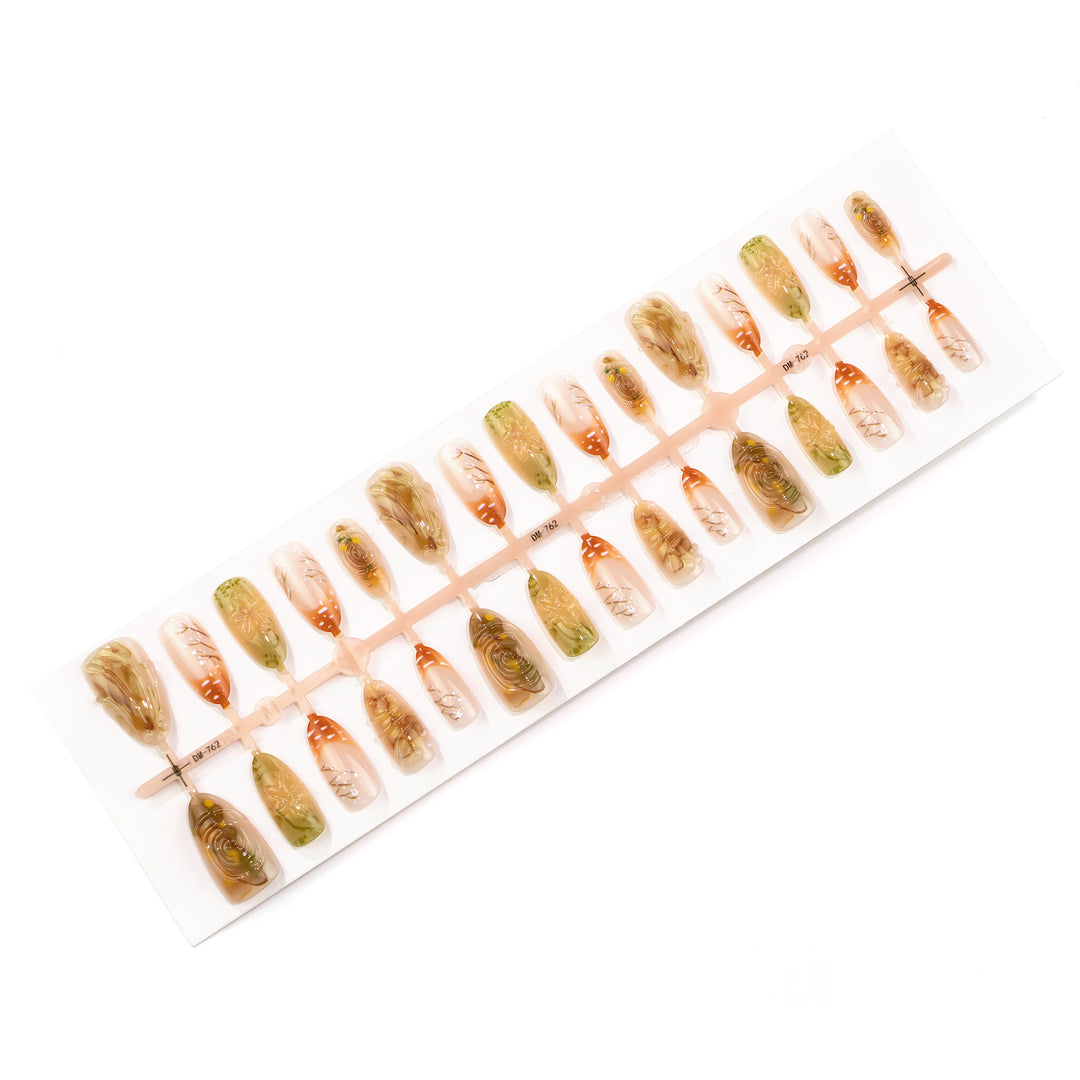 Artistic Press-On Nail Art Set with Floral Details Kalsten