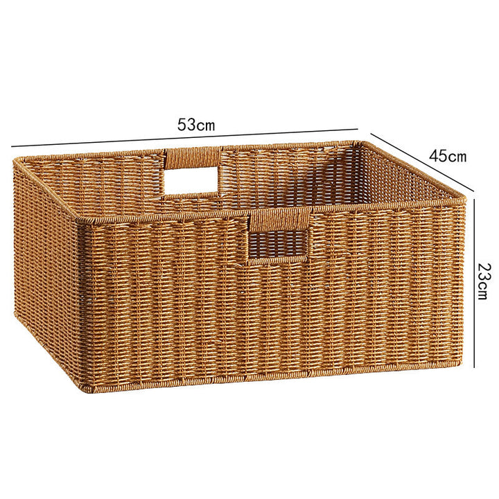 Large Handwoven Rectangular Storage Basket with Cutout Handles Kalsten