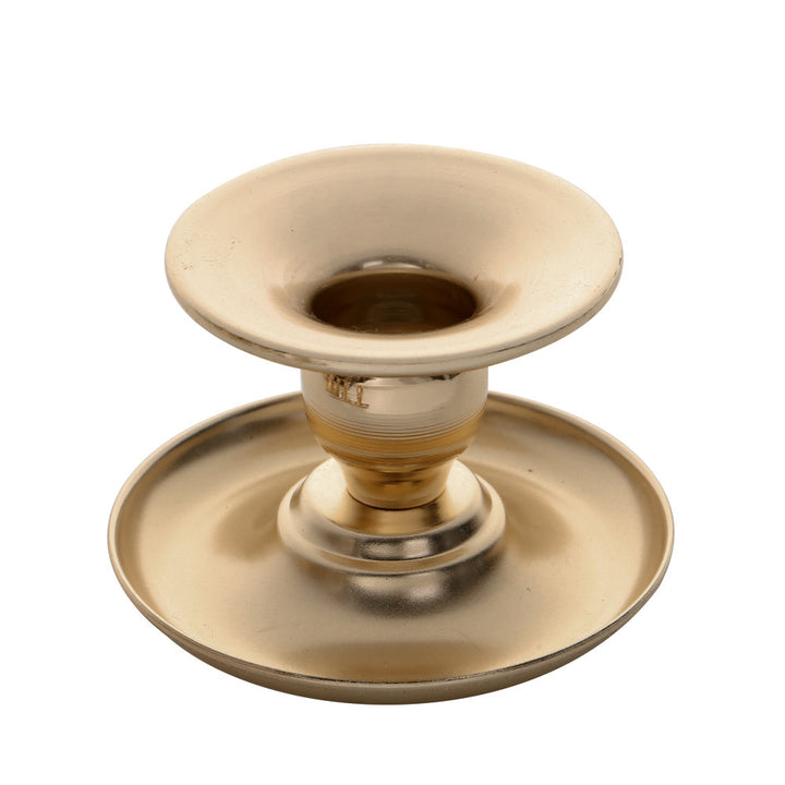 Vintage-Inspired Solid Metal Candlestick Holder with Wide Drip Tray and Flared Cup Kalsten