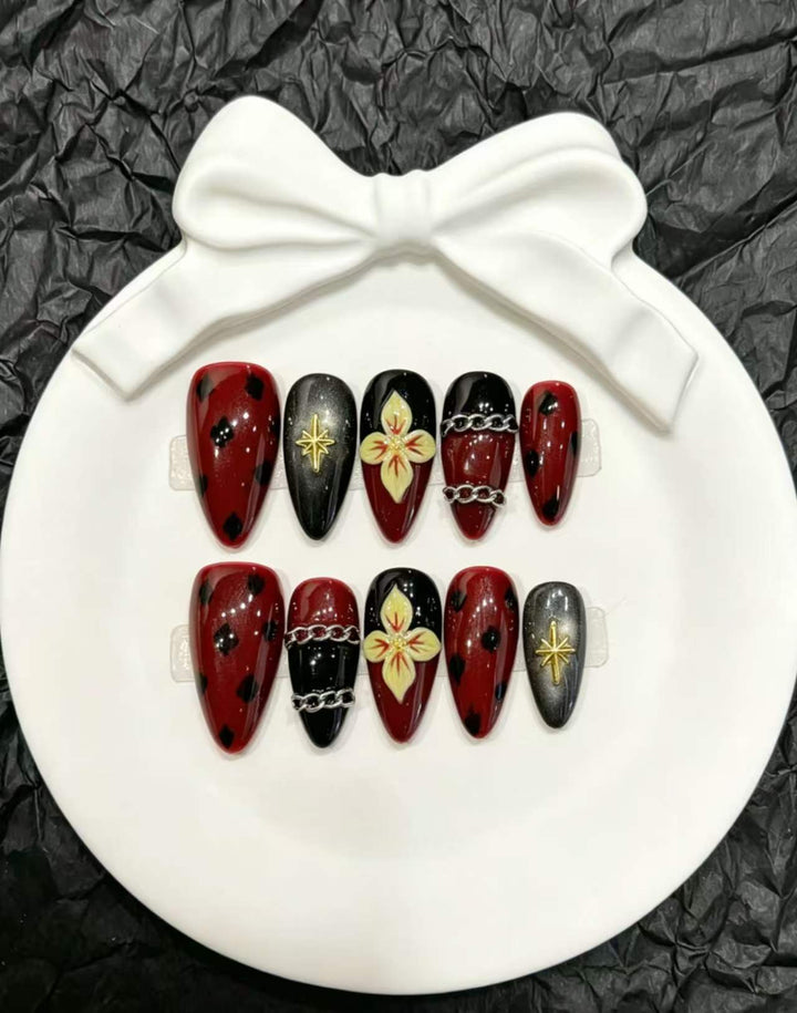 Artistic Stiletto Press-On Nail Art Set with Floral Themes