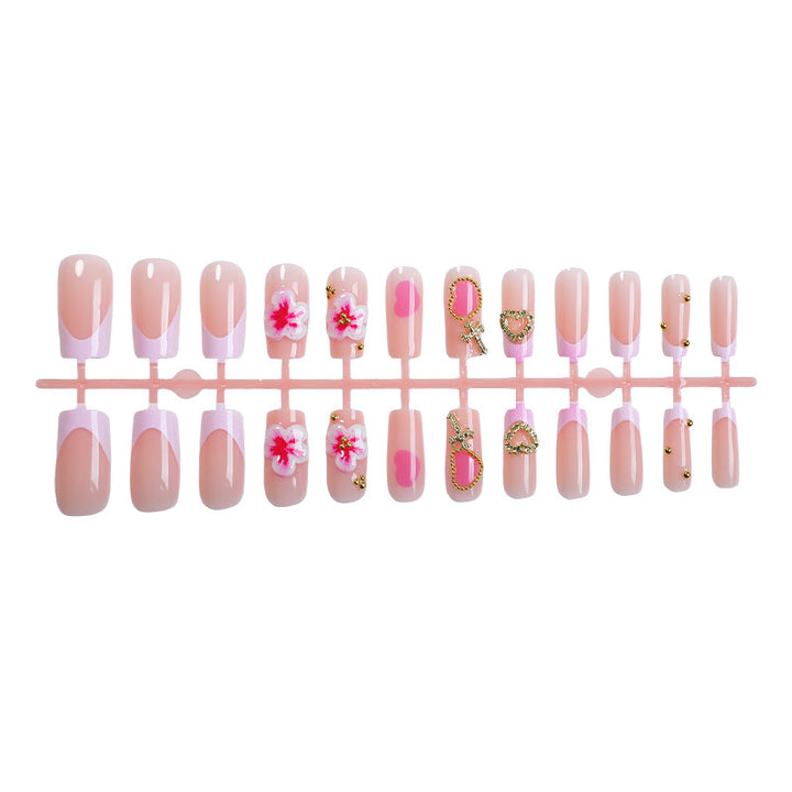 Decorative Floral Press-On Nail Set with Gem Accents kalsten