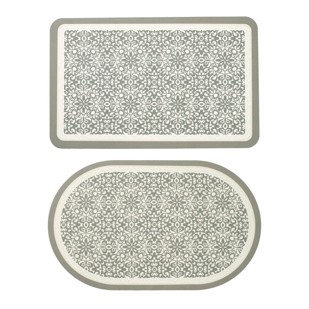 Kalsten Bath Mat Set made of soft microfiber with non-slip latex backing and delicate ornamental print