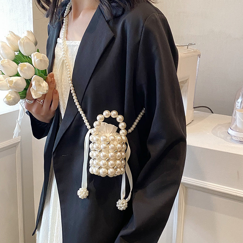 Stylish Pearl-Embellished Evening Handbag