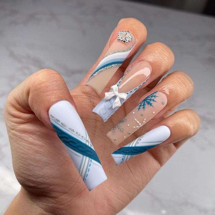 Premium Nail Extensions with Luxurious Winter Design Kalsten