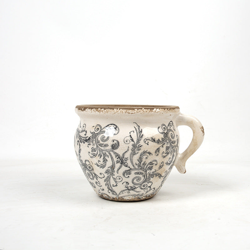 Decorative ceramic pot with floral pattern Kalsten