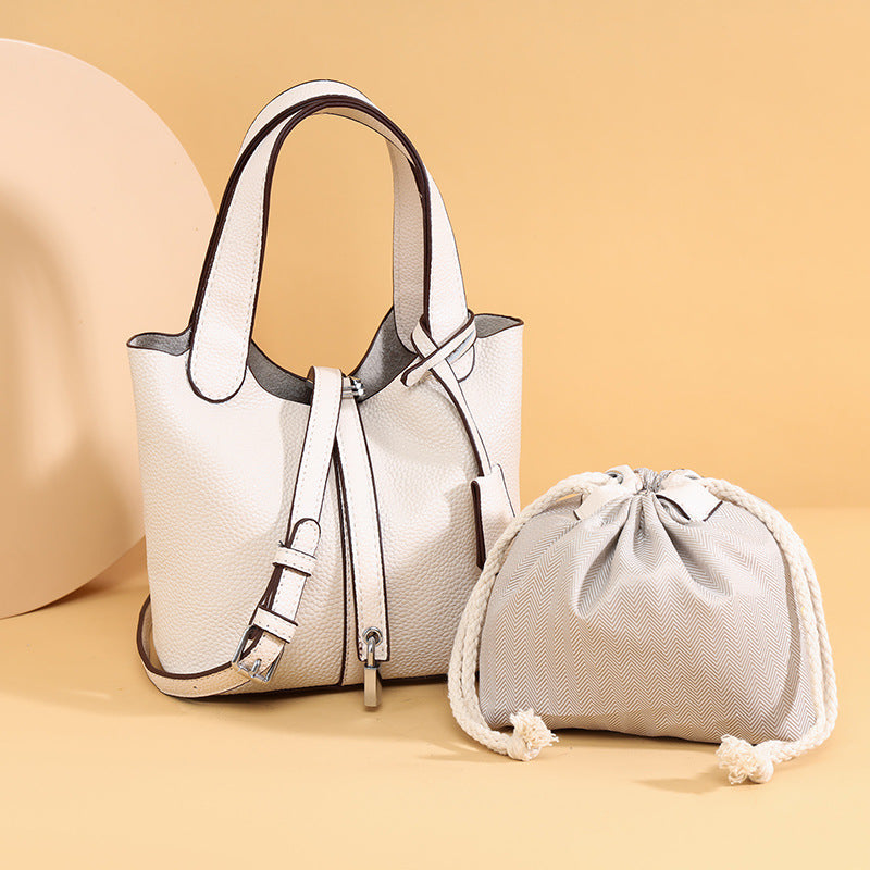 Dual-Compartment Textured Leather Tote Bag Kalsten