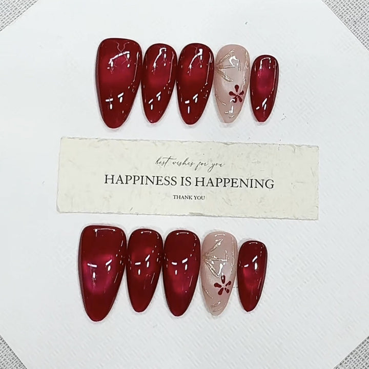 Elegant Red Press-On Nail Art Set Kalsten