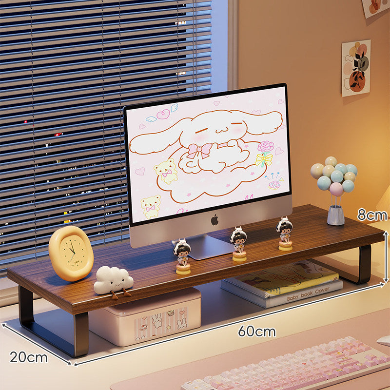 Elevated Monitor Riser Stand with Wood-Effect Top Metal Frame and Under-Shelf Storage