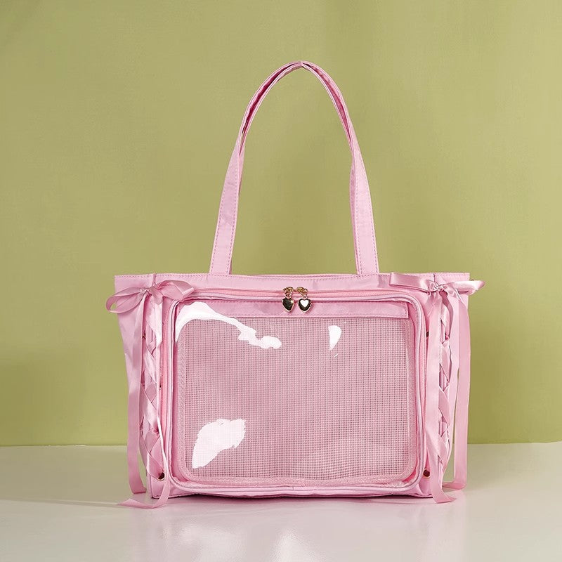 Multifunctional Clear Tote Bag with Decorative Ribbons