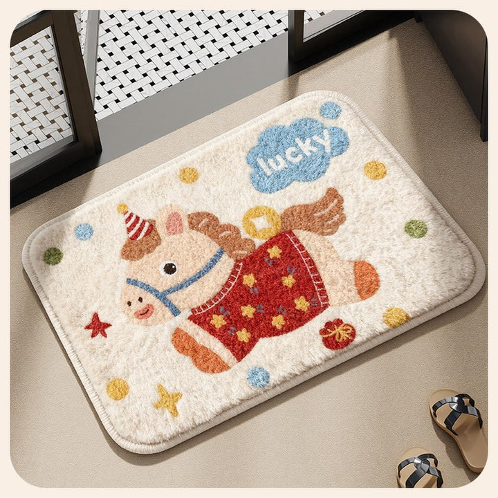 Cute Cartoon Horse-Themed Plush Bath Mat