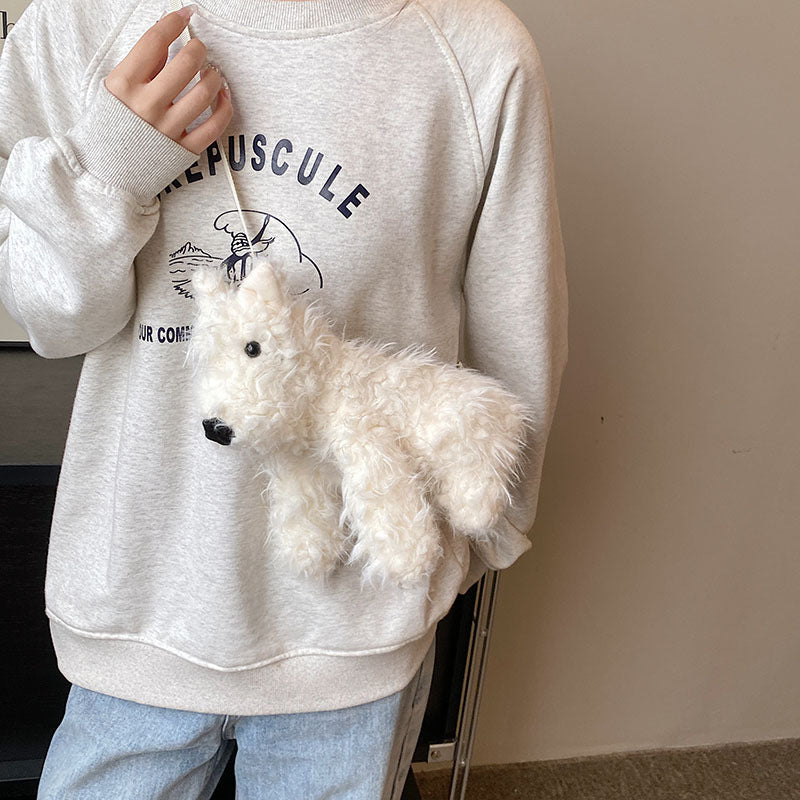 Plush Dog-Themed Crossbody Bag
