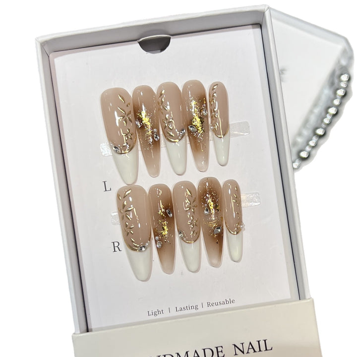 Elegant Stiletto Press-On Nail Set with Floral and Glitter Design Kalsten