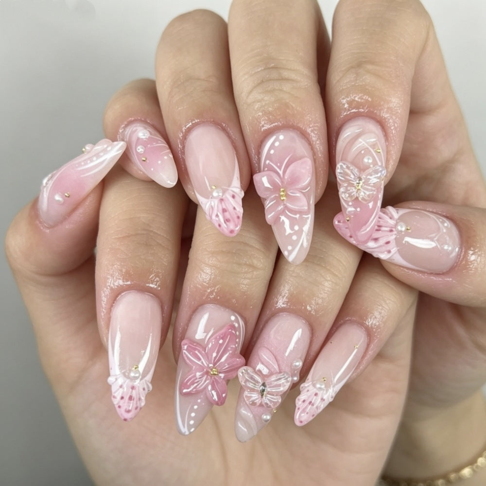 Artificial nails with romantic flower and butterfly accents Kalsten