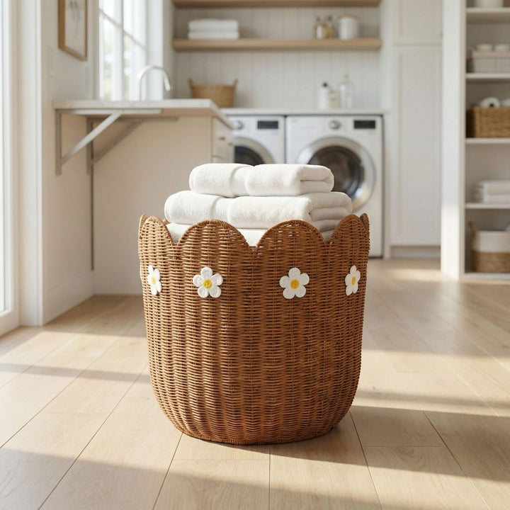 Rattan basket with flower motif Kalsten