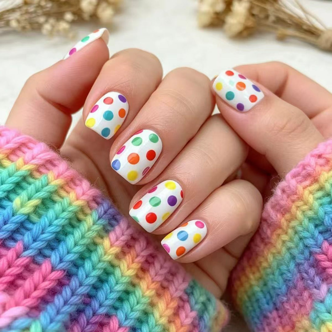 Artificial Nails in Colorful Polka Dot Pattern Kalsten