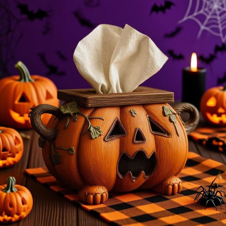 Ceramic napkin dispenser in Halloween pumpkin design decorative tissue box