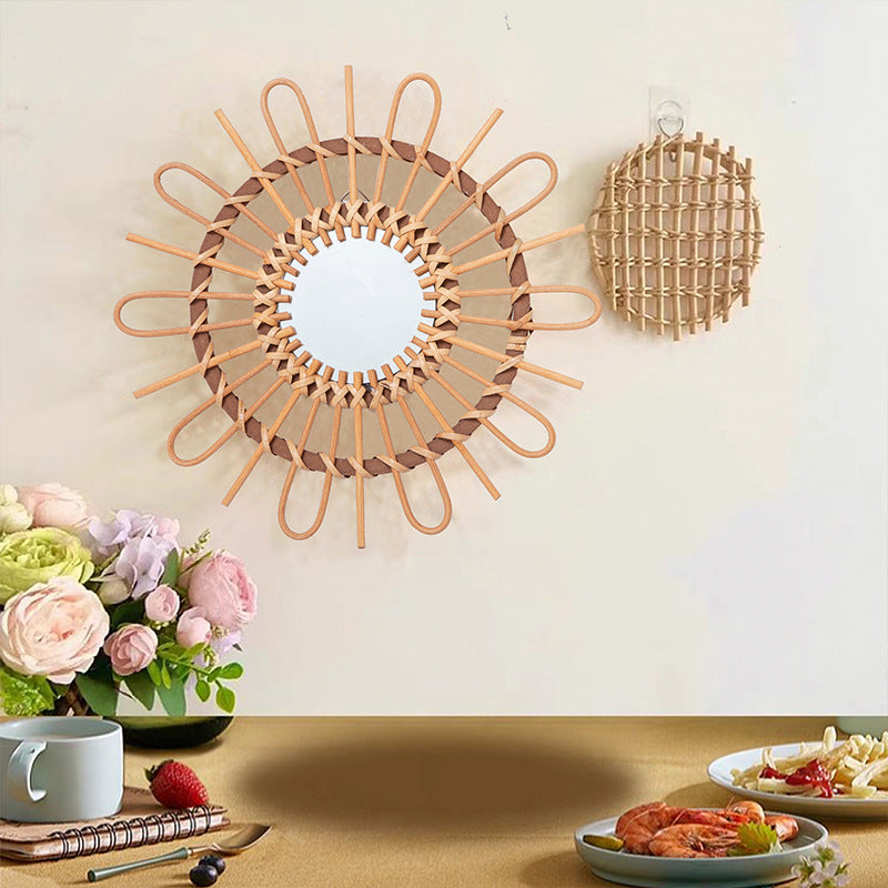 Trendy Round Wall Mirror with Rattan Frame Kalsten