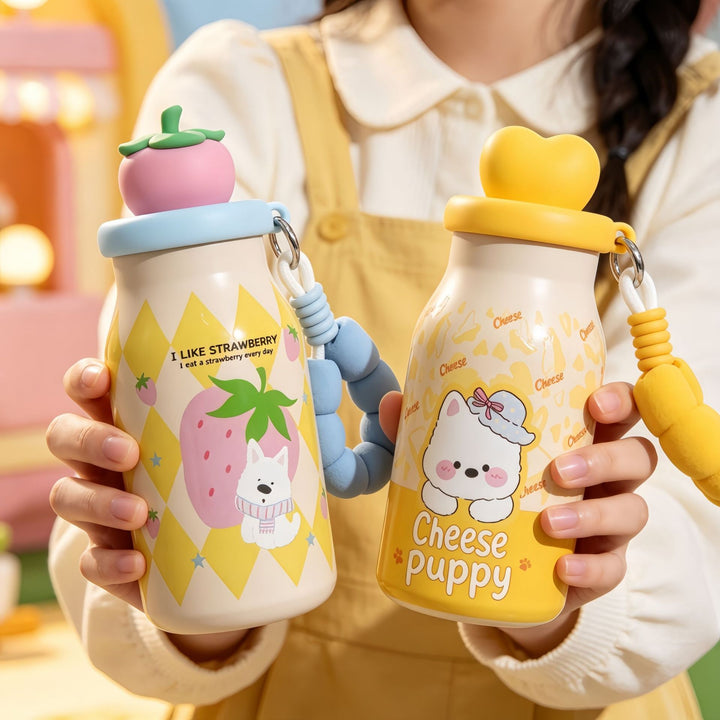 Insulated drinking bottle with sweet dog design and practical carrying strap Kalsten