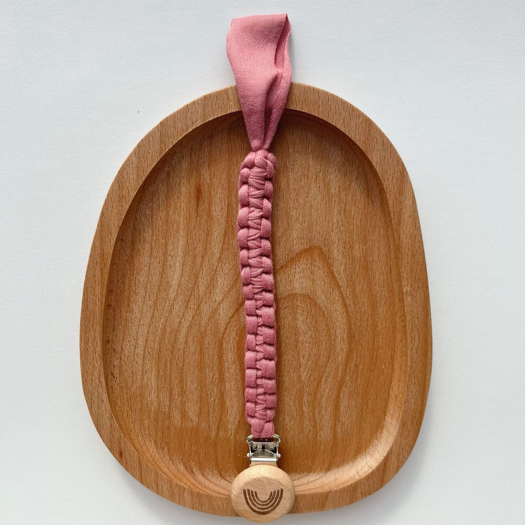 Braided Cotton Pacifier Lanyard with Engraved Wooden Safety Clip