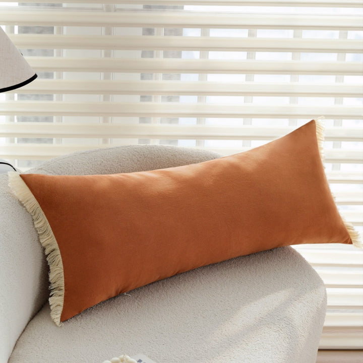 Rectangular Fringe Lumbar Cushion Cover made of Velvet Imitation with Soft Microfiber Surface Kalsten