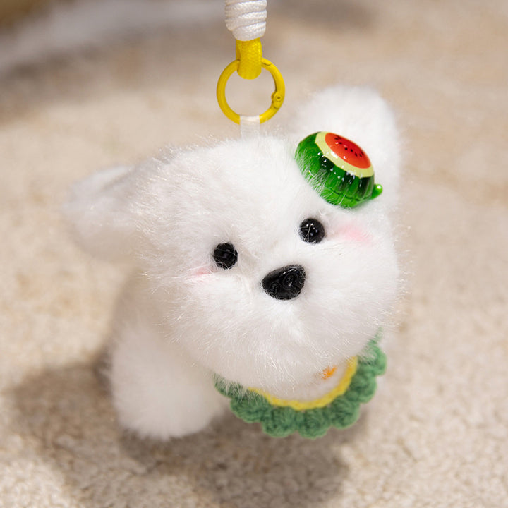 Fluffy Bunny Bag Charm Keychain with Faux-Fur Plush Body and Decorative Resin Accent Kalsten