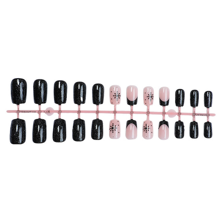 Artificial nail set with elegant black and rose designs Kalsten