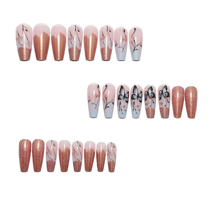 Artificial nails with filigree butterfly design and golden accents Kalsten