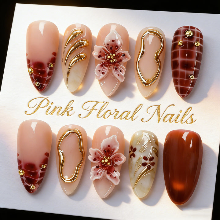 Premium Floral Embellished Press-On Nail Set