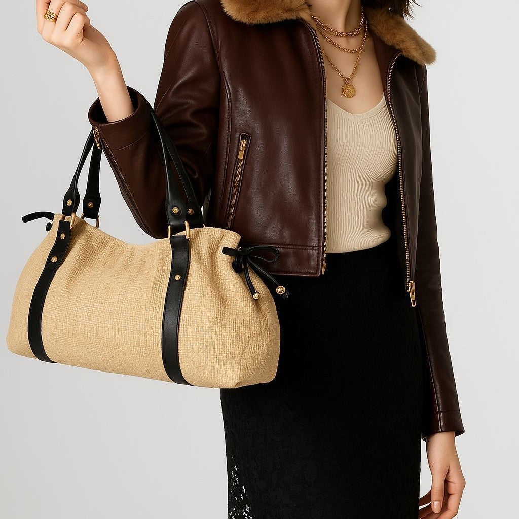 Rustic Handcrafted Straw Tote Bag