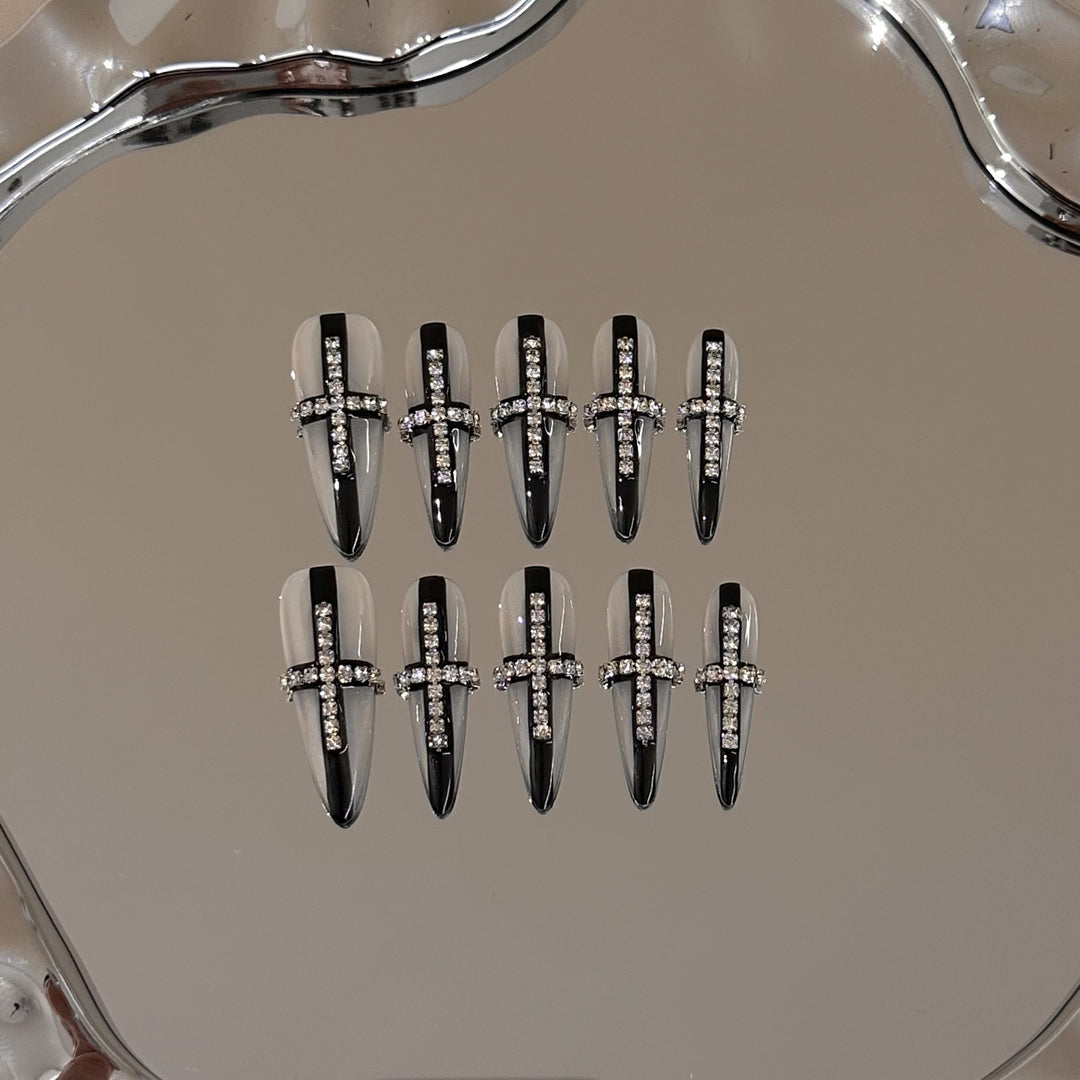 Elegant Cross-Embellished Press-On Nail Set