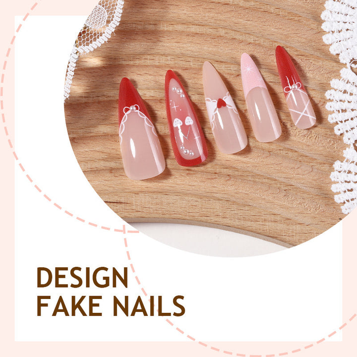 Artificial nail set with romantic heart and bow motifs Kalsten