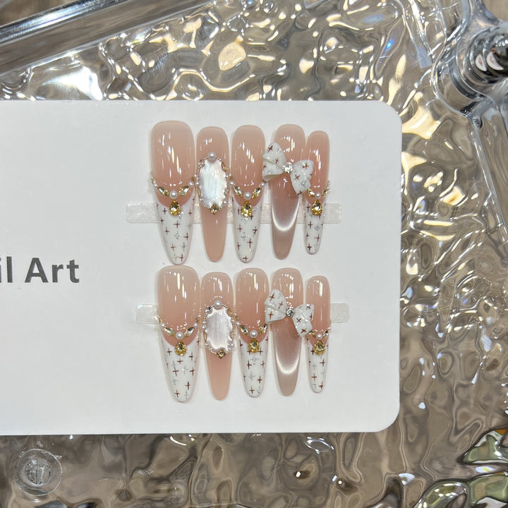 Elegant Stiletto Press-On Nail Set with Decorative Accents Kalsten
