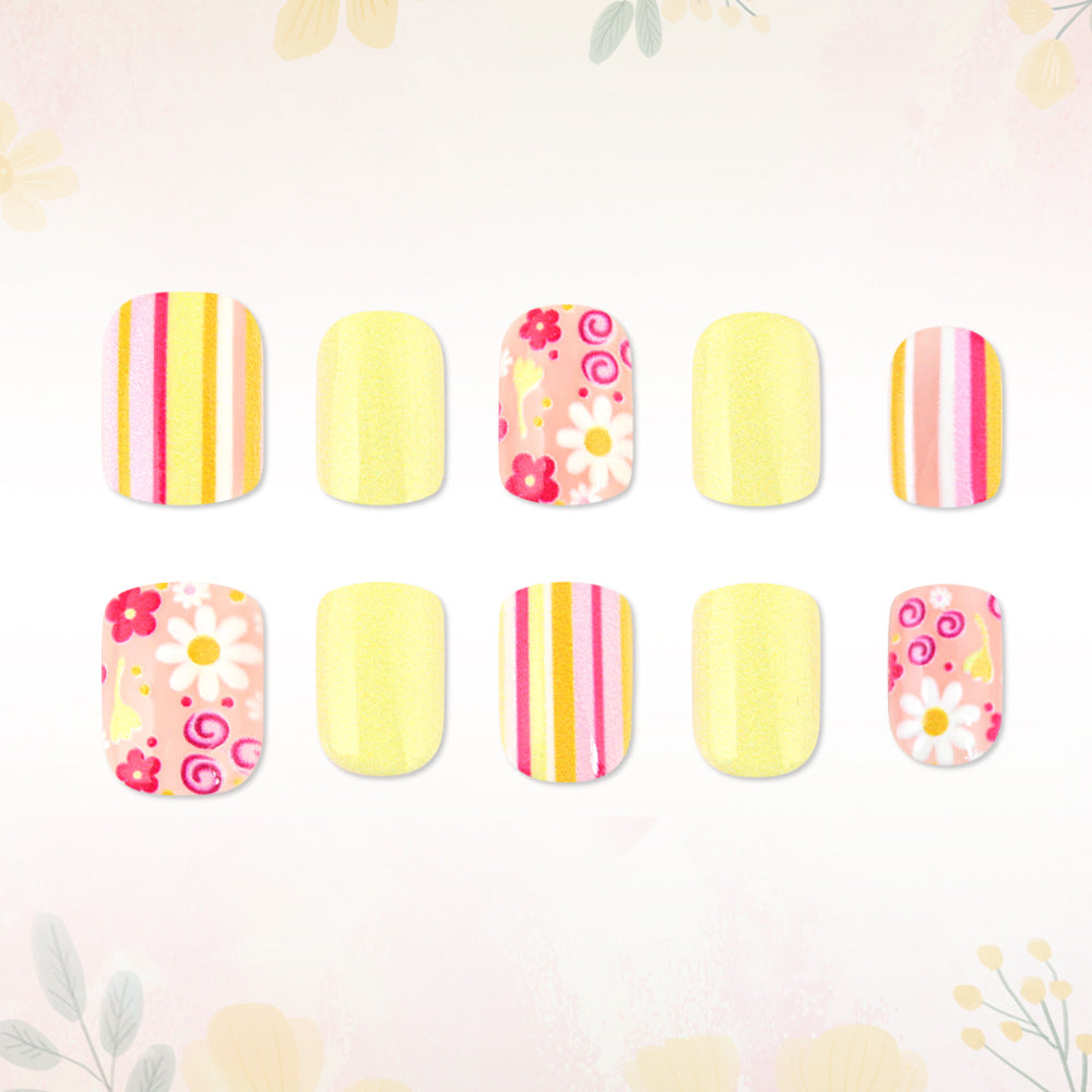 Artistic Floral and Striped Press-On Nail Art Kalsten