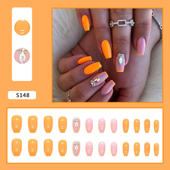 Acrylic nail set with trendy neon colors and rhinestone accents Kalsten