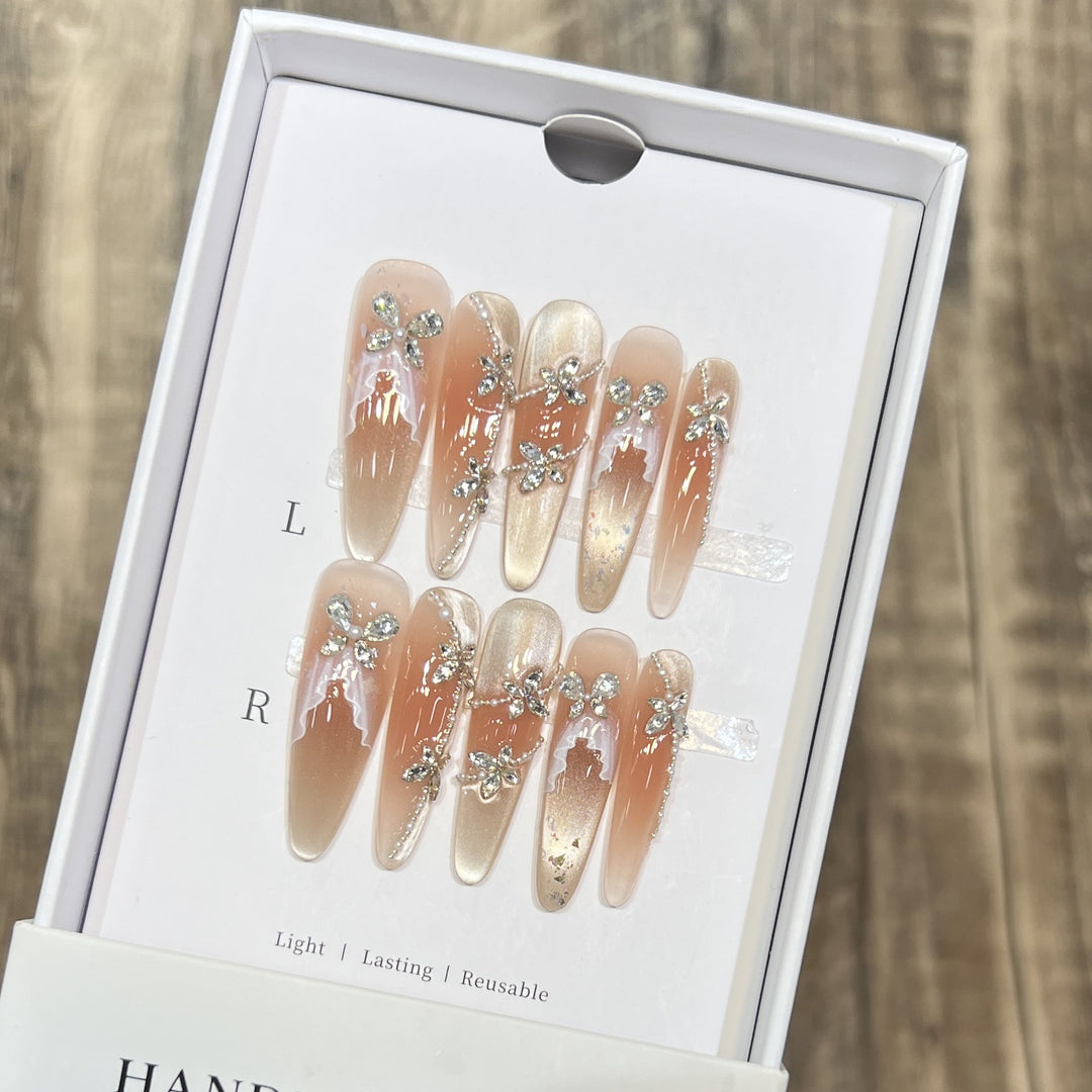 Decorative Rhinestone-Embellished Stiletto Press-On Nail Set Kalsten