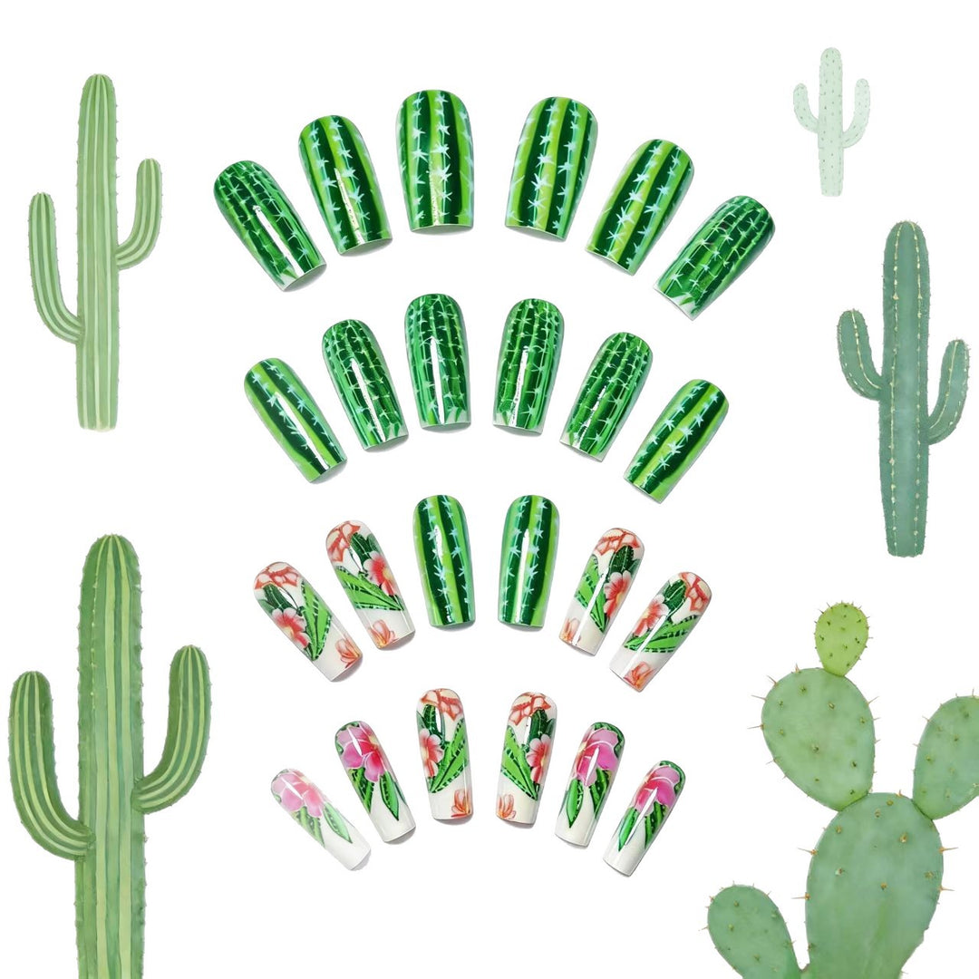 Artificial nails with blooming cactus design Kalsten