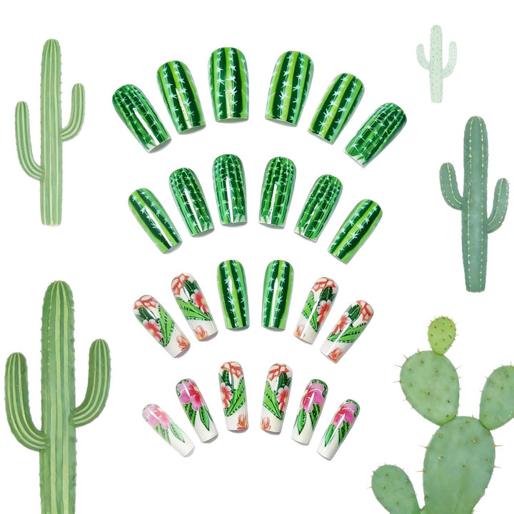 Artificial nails with blooming cactus design Kalsten