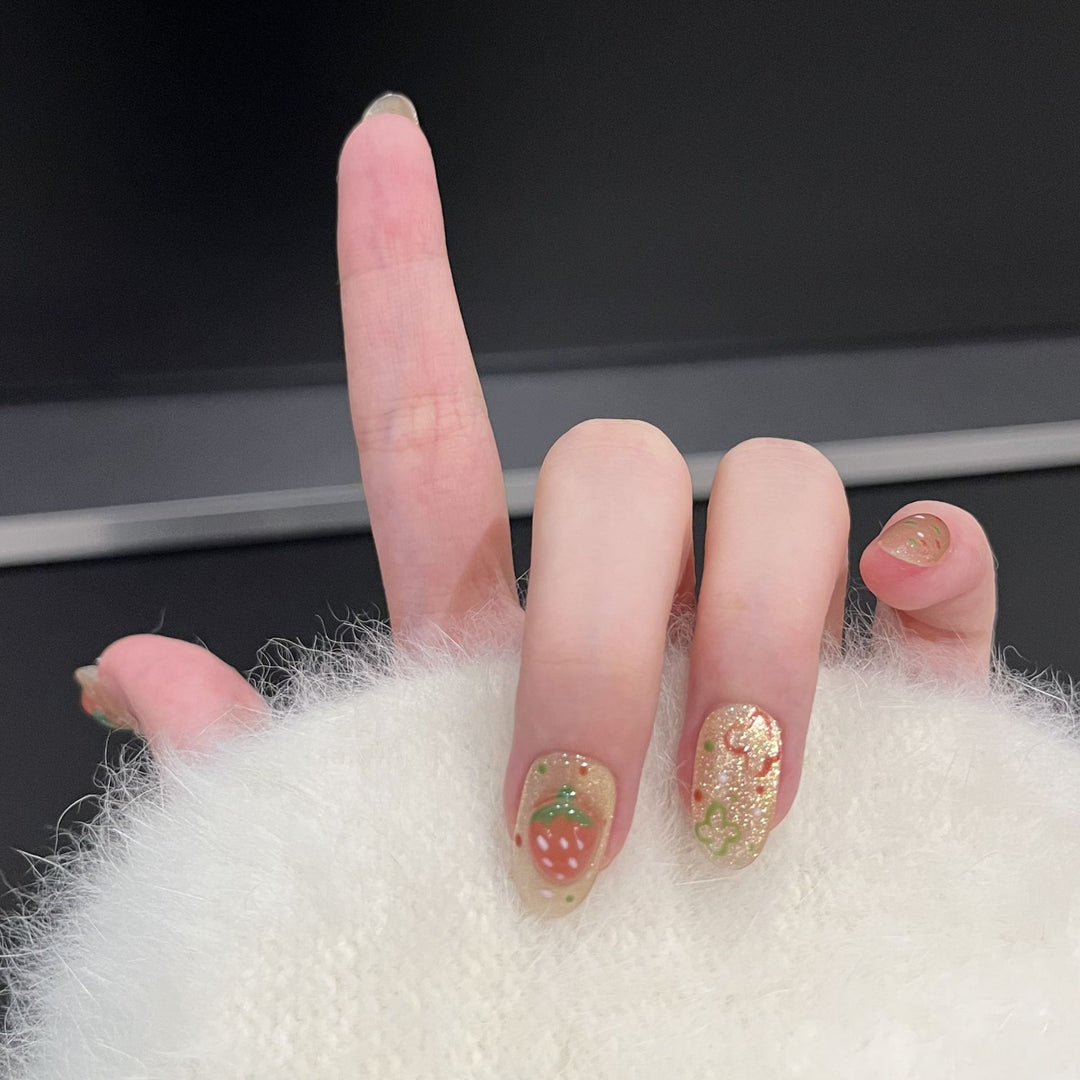 Artistic Strawberry-Themed Press-On Nail Set Kalsten