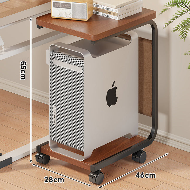 Rolling Desktop CPU Tower Stand with Wooden Base and Swivel Casters