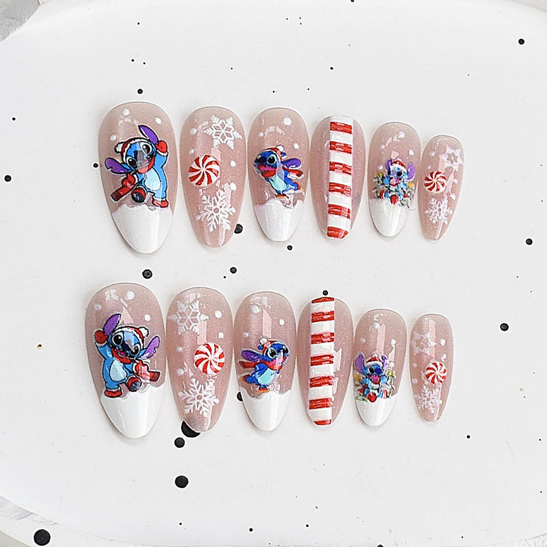 Artistic Press-On Nail Set with Cherry Blossom Design Kalsten