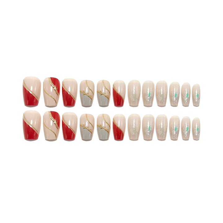 Artificial nails with elegant gold pattern and glitter accents Kalsten
