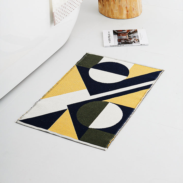 Modern geometric bathroom rug made of flat-woven cotton with non-slip backing Kalsten